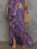 Elegant Lila Blommig Chiffon Klänning