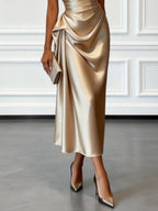 Champagne Satin Enaxlad Ärmlös Klänning