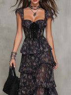 Gothic Floral Corset Tiered Dress