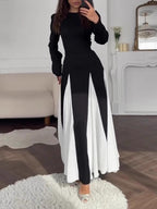 Elegant svart vit färgblock klänning